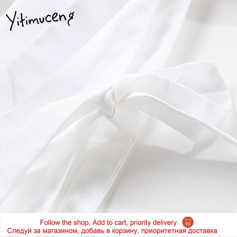 

Yitimuceng Button Up Blouse Women Bow Lace Up Casual Turn-down Collar White Shirts Summer 2021 Fashion New Clothing Ladies Tops