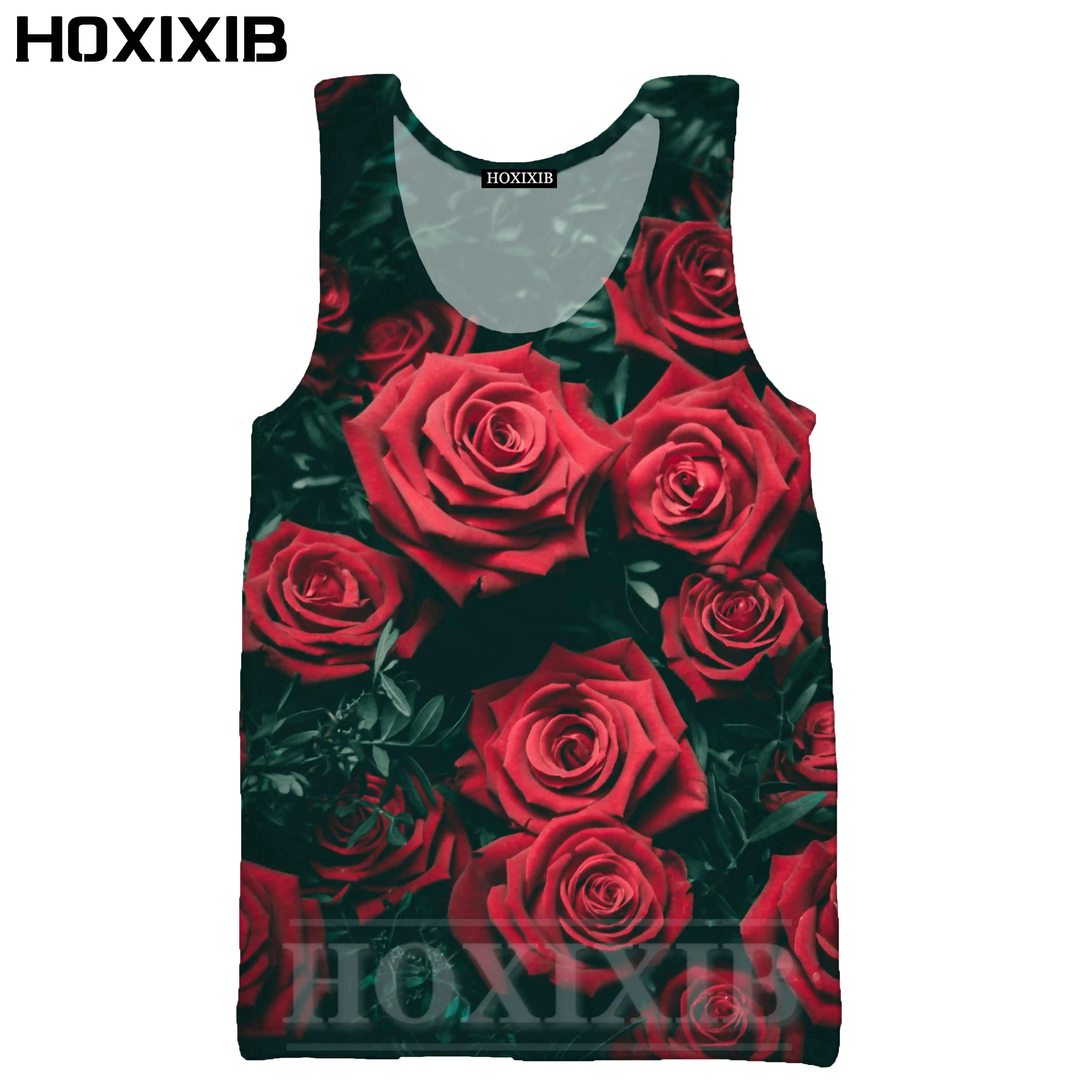 HOXIXIB Women Shirt Summer Holiday 3D Print Succulents Plant Flower Chinese Rose Vest Men Tank Tops Colorful Hyacinth Undershirt