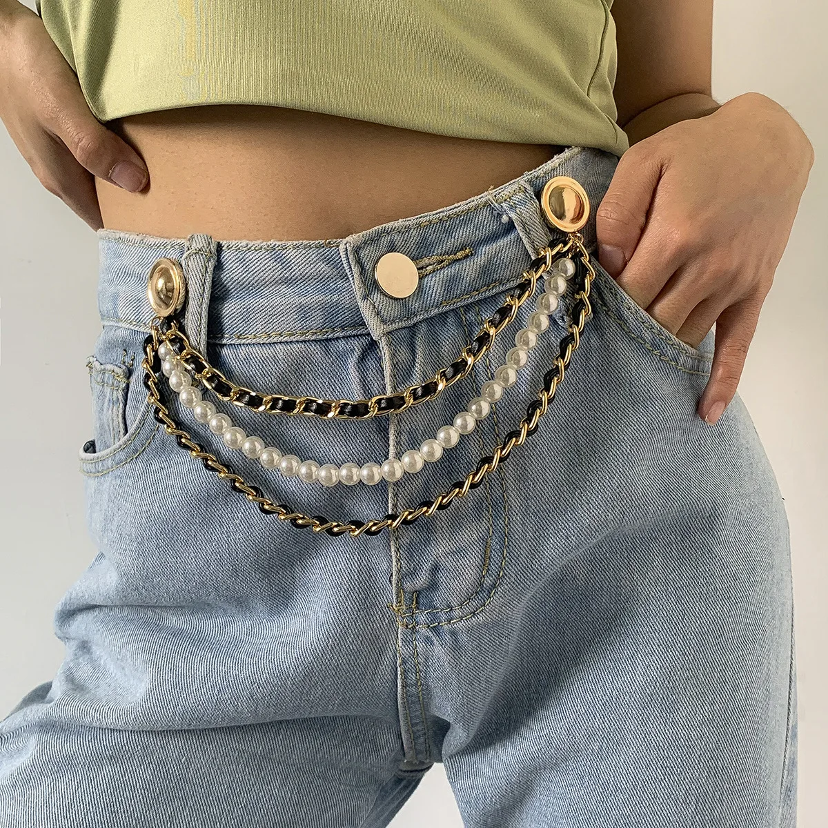 

Sexy body chain windinground chain accessories beach bikini ladies waist chain imitation pearl U-shaped fringed multi-layerwaist
