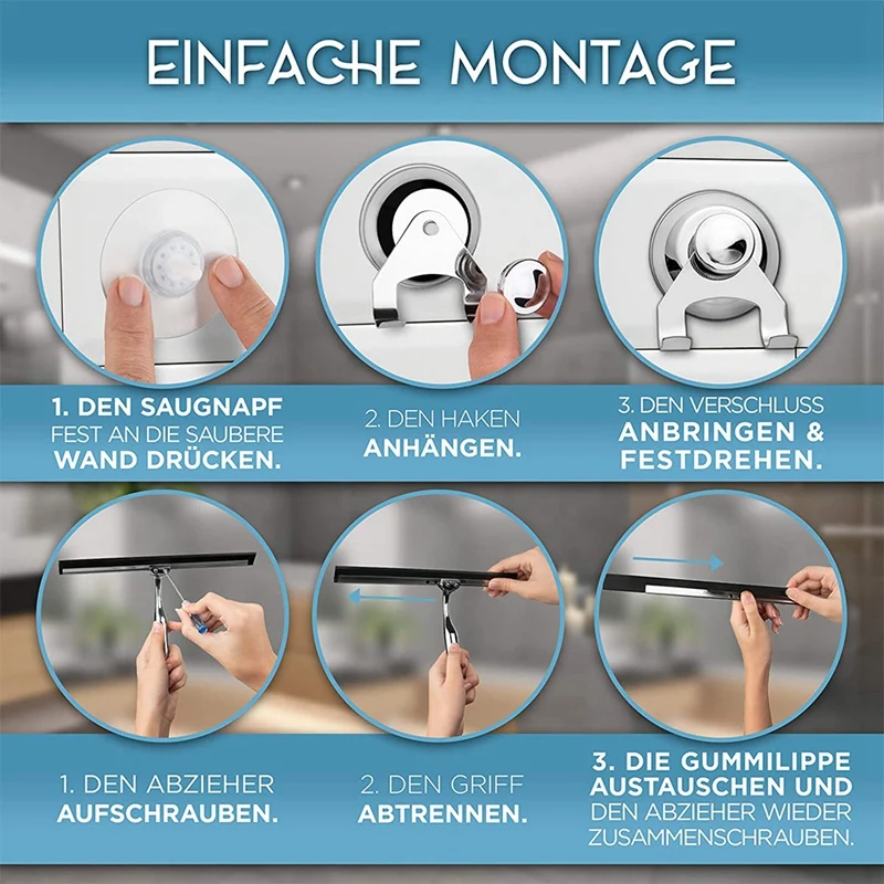 

Shower Squeegee Stainless Steel, with Suction Cup Holder and Replacement Rubber Lip Shower, Window Squeegee Shower