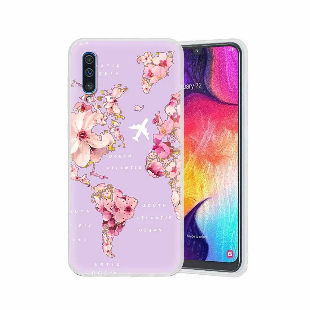 

World Map Travel Girl Translucent Matte Case for Samsung Galaxy A51 5G A50 A71 A21s A31 A10 A20 A30 A40 A41 A70 A91 Soft Cover