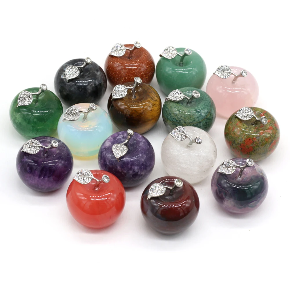 

Fashion Apple-Shaped Decorations Natural Stone Amethyst Rose Quartz Opal Ornaments Make Your Room Full Of Art 35x40mm