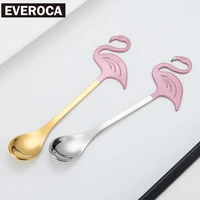 creative 304 stainless steel flamingo coffee spoon titanium plated paint mixing spoon hanging cup spoon gift spoon