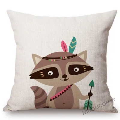 N284-10 Cute Forest Animals Owl Raccoon Fox Bear Baby Cartoon Art Sofa Throw Pillow Case Lovely Woodland Animal Children Cushion Cover - Цвет: N284-10