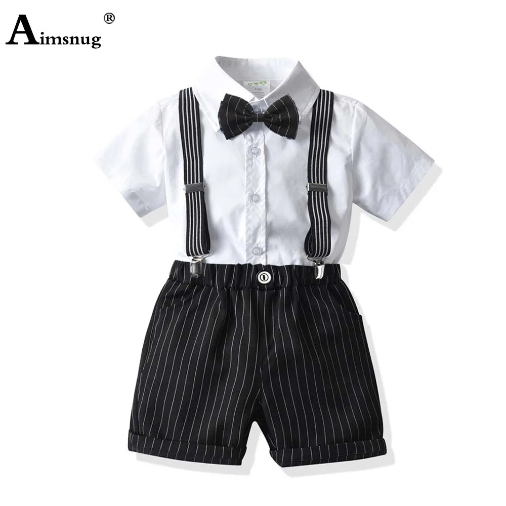 

Aimsnug 2021 New Kids Boy Clothes Baby Suit Formal 2PCS Outfits Suspending Playsuits Toddler Children Party Two Piece Shirt Sets
