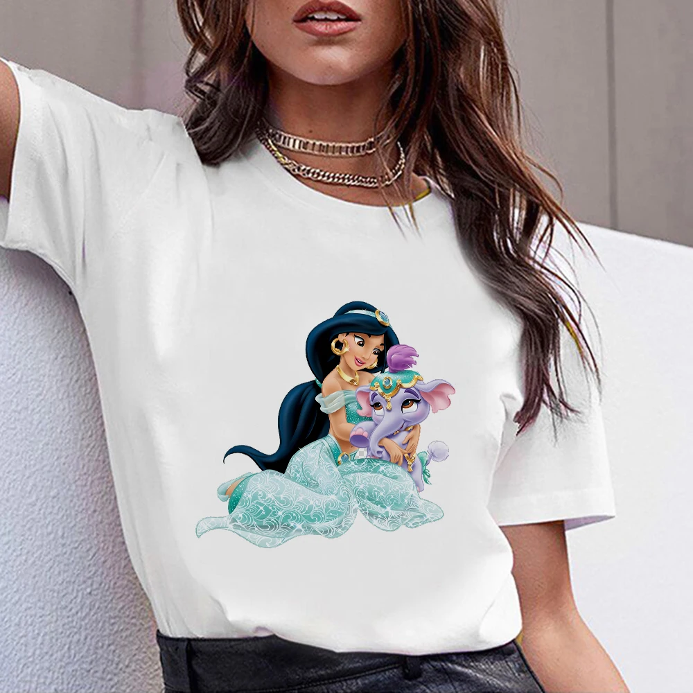 

Princess Women T-shirt Aladdin Fairy Tales Modern Vetement Breathable Kawaii Elephant Graphic Disney Jasmine White T Shirts