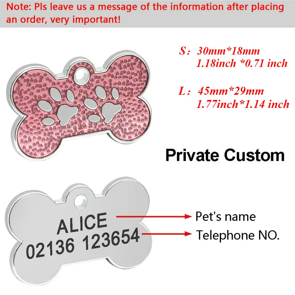 

Personalized Pet ID Tags Engraved Pet ID Name Number for Cat Dog Puppy Collar Tag Pendant Bone/Paw Glitter Pet Accessories