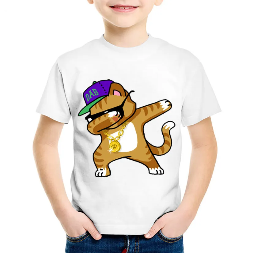 

2021 New Children Cartoon Print Dabbing UnicornRabbitCatPug Funny T-shirts Kids Summer Tees BoysGirls Tops Baby Cute Clothes