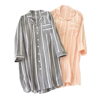 japanese simple striped nightgowns women 100 cotton nightdress casual long sleeve indoor sleep dress women sleepwear