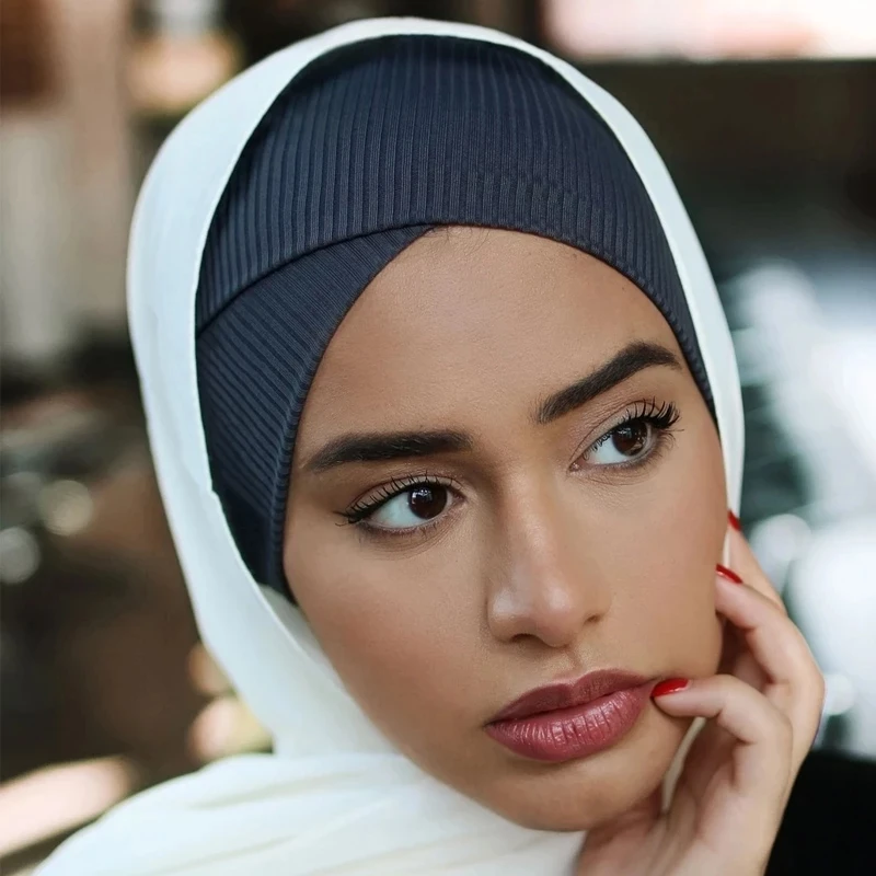 

Muslim Fashion Forehead Cross Inner Turban Ladies Cap Under Scarf Turban Hat Elastic Cap Solid Color Headband Islam Inner Hijab
