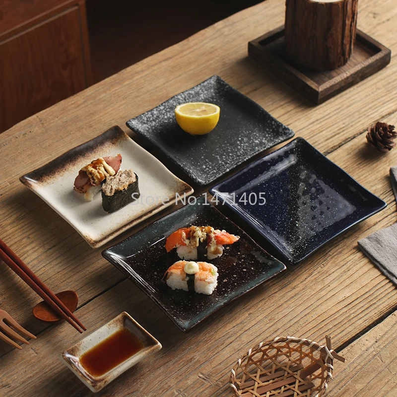 wa Ceramiczna zastawa stołowa prostokątna płaska sushi Japoński płaski talerz Talerz na ciasto Restauracja Taca do