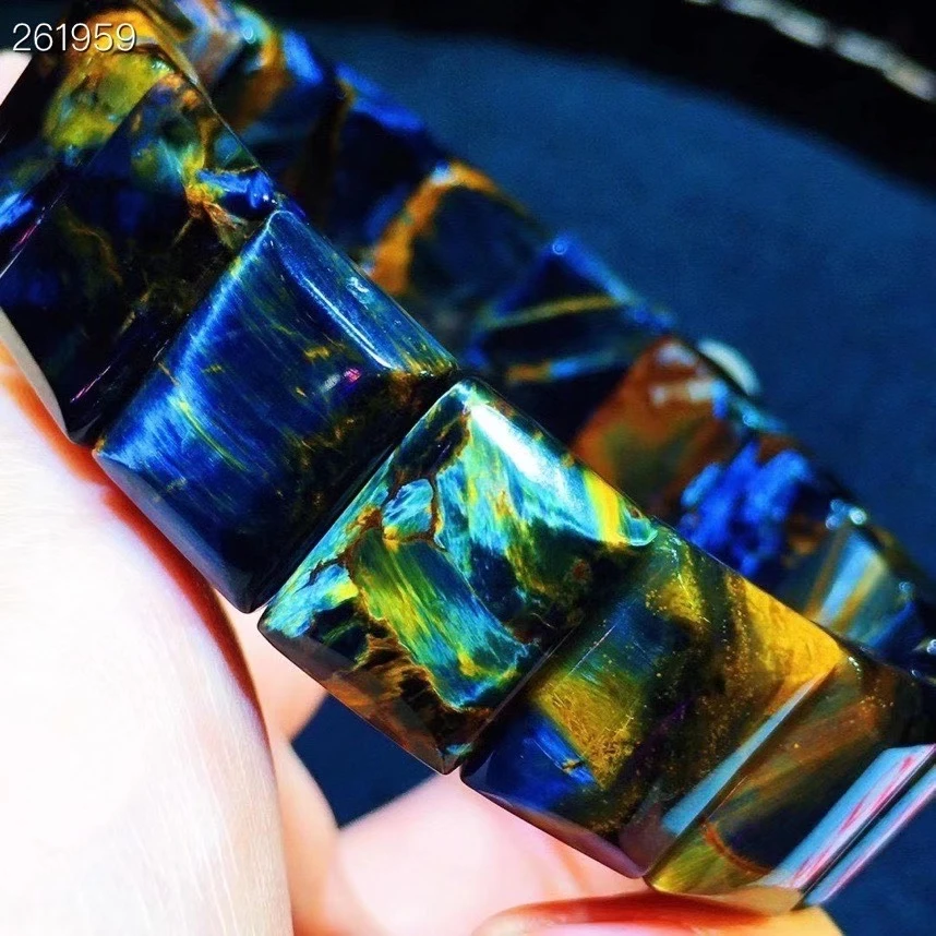 

Natural Namibia Blue Yellow Pietersite Bangle Bracelet Gemstone 16x12x6.2mm Rectangle Beads Women Men Stretch Crystal AAAAA