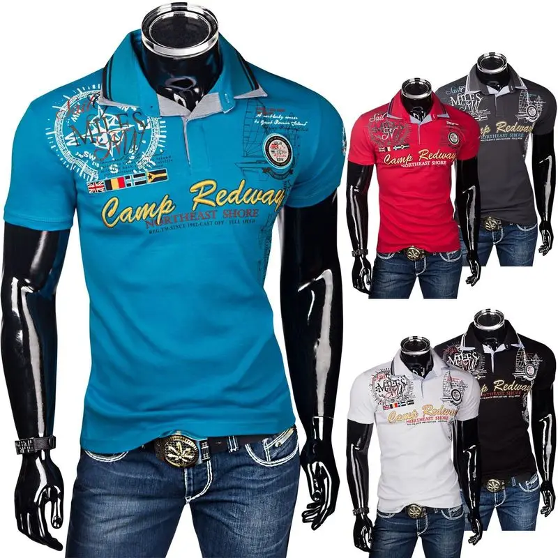 

Мужская Однотонная рубашка-поло ZOGAA, черная Повседневная деловая рубашка-поло с короткими рукавами и надписью, облегающие удобные дышащие т...