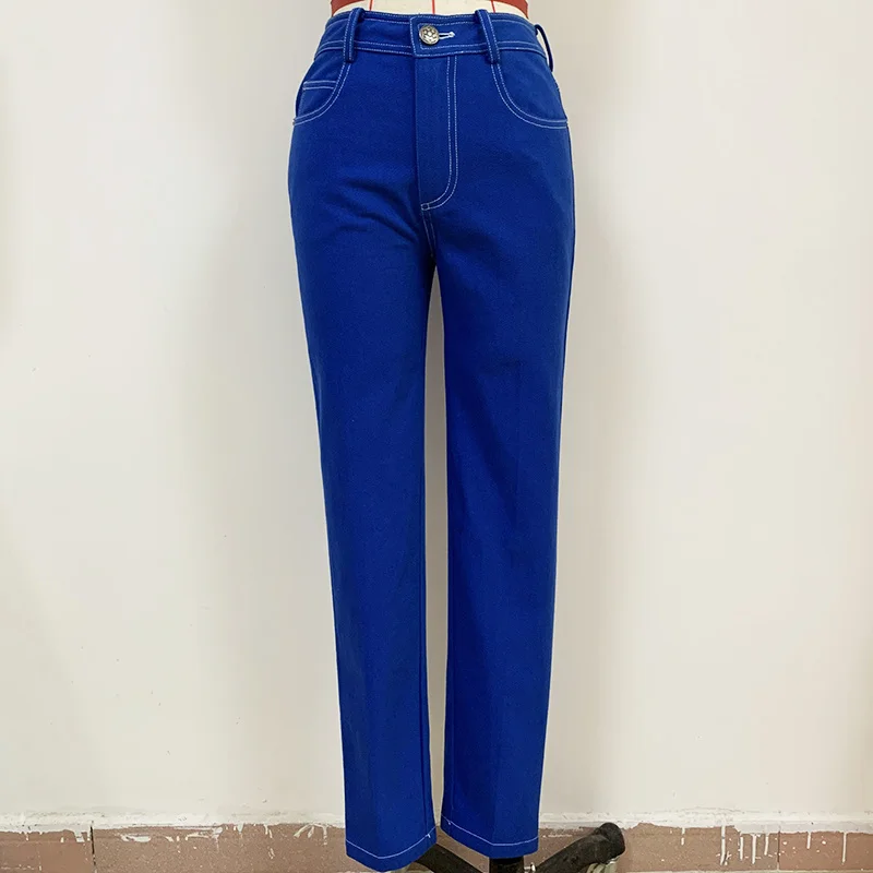 

HIGH QUANLITY Newest 2021 Designer Jeans Women's Top Stitching Contrast Denim Jeans Pencil Pants