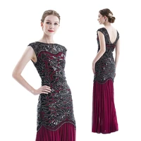 women vintage 1920s great gatsby dress 20s flapper party formal dress sexy o neck sleeveless beaded sequin mesh sexy dress