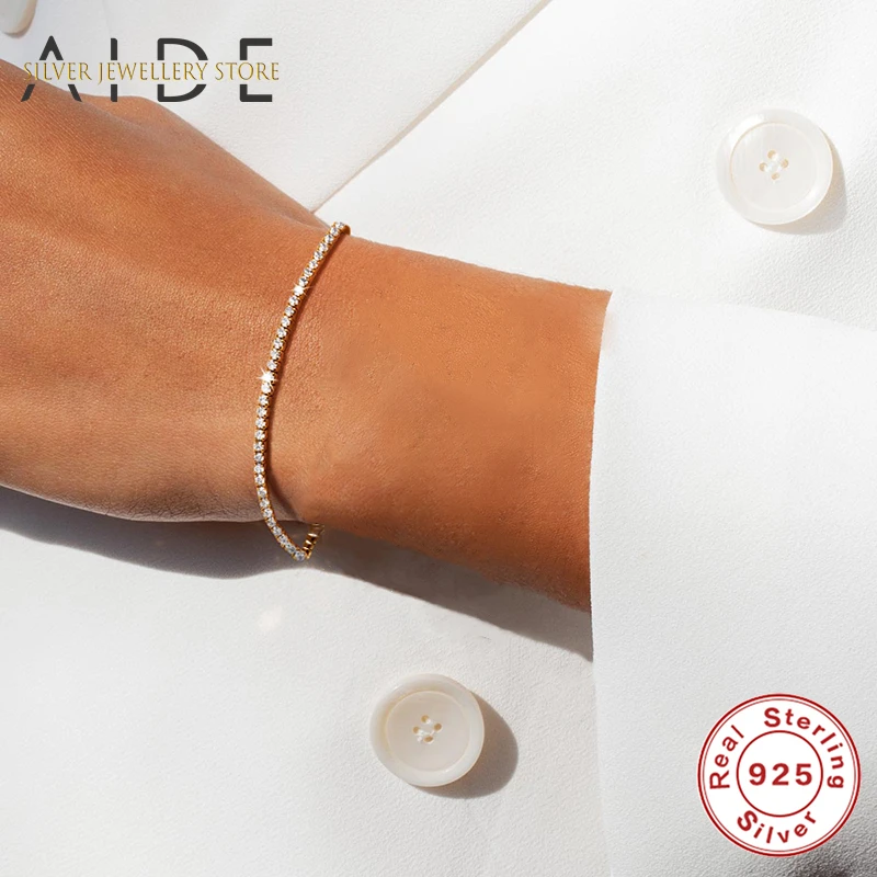 

AIDE Luxurious 925 Sterling Silver Bracelets Zircon Tennis Bracelet for Women Wedding Party Fine Jewelry Gift pulseras mujer