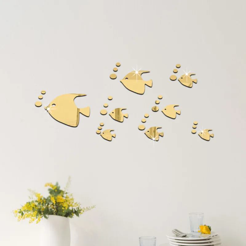 Новые креативные морские рыбки пузырьки стикер на стену 3D зеркальный эффект s