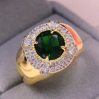 luxury female silver plate big green stone ring simple brilliant yellow gold color engagement promise wedding jewelry for women