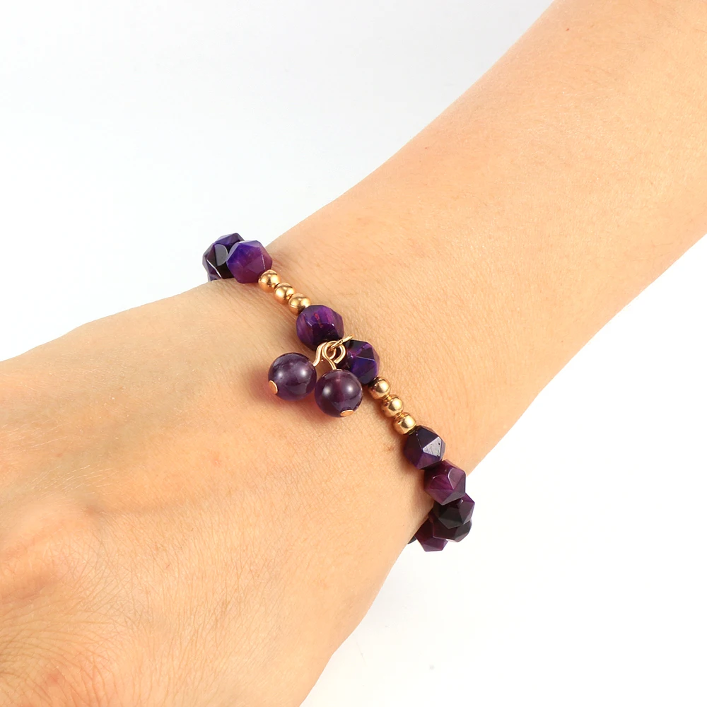 Женский браслет с натуральными гранями и кристаллами клубники индийский оникс