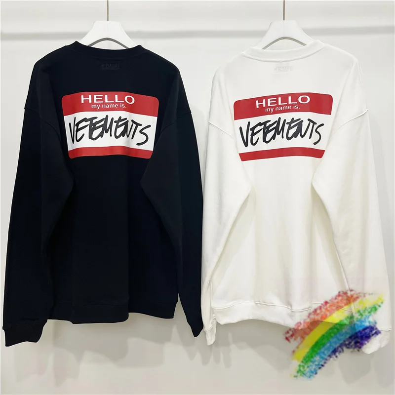 

Red Vetements Sweatshirt Men Women 1:1 High Quality Hello My Name Is Vetements Hoodie Heavy Fabric Oversize Crewneck