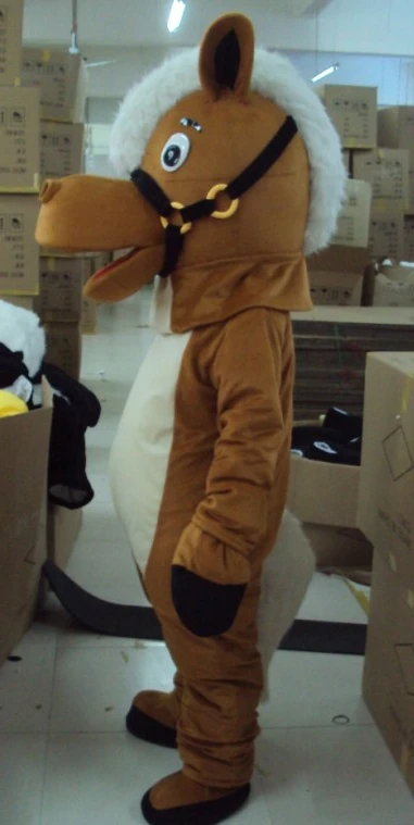 

White horse cartoon figure costume zebra mannequin wearing doll clothing sweat blood BMW performance props clothing brown horse