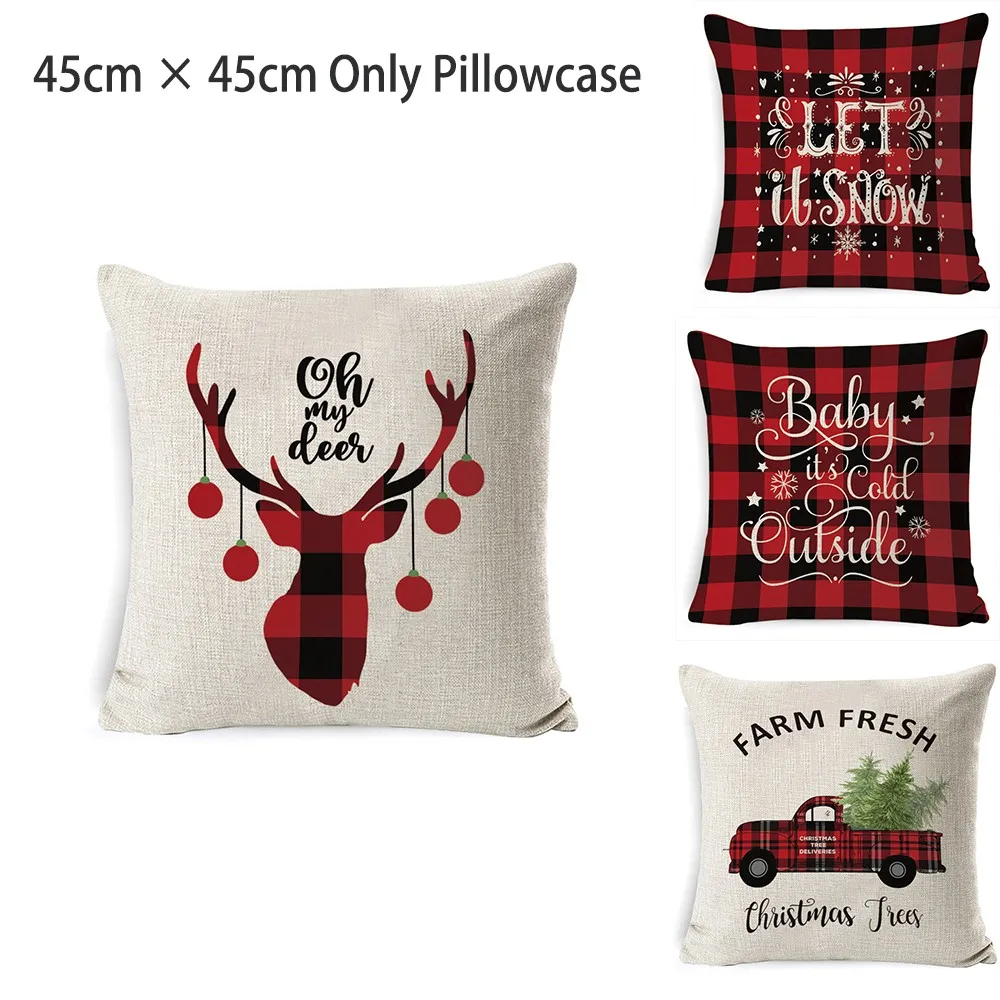 

Christmas Deer Cushion Cover Xmas Decoration Pillow Case Sofa Linen Pillowcase 45*45cm For Home Christmas New Year Decor