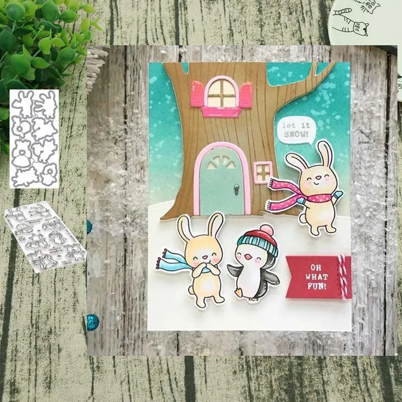 С рисунком пингвина и олень металлический Трафаретный вырубной штамп прозрачные