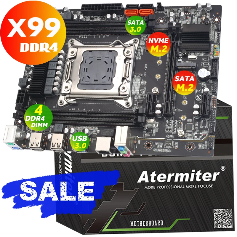 Atermiter X99 материнская плата слот LGA2011 3 USB3.0 NVME M.2 SSD Поддержка DDR4 ECC REG памяти и Ксеон E5