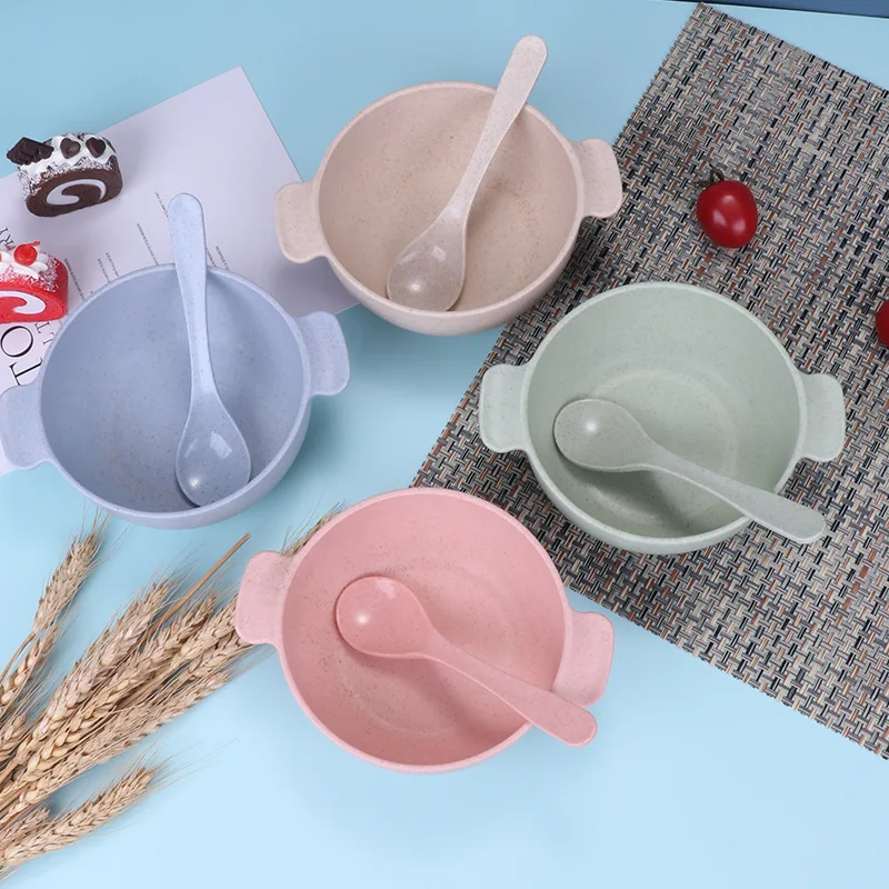 

2Pcs Baby Feeding Bowl Spoon Set Binaural Anti-scalding Baby Food Supplement Bowl Tableware Child Training Bowl