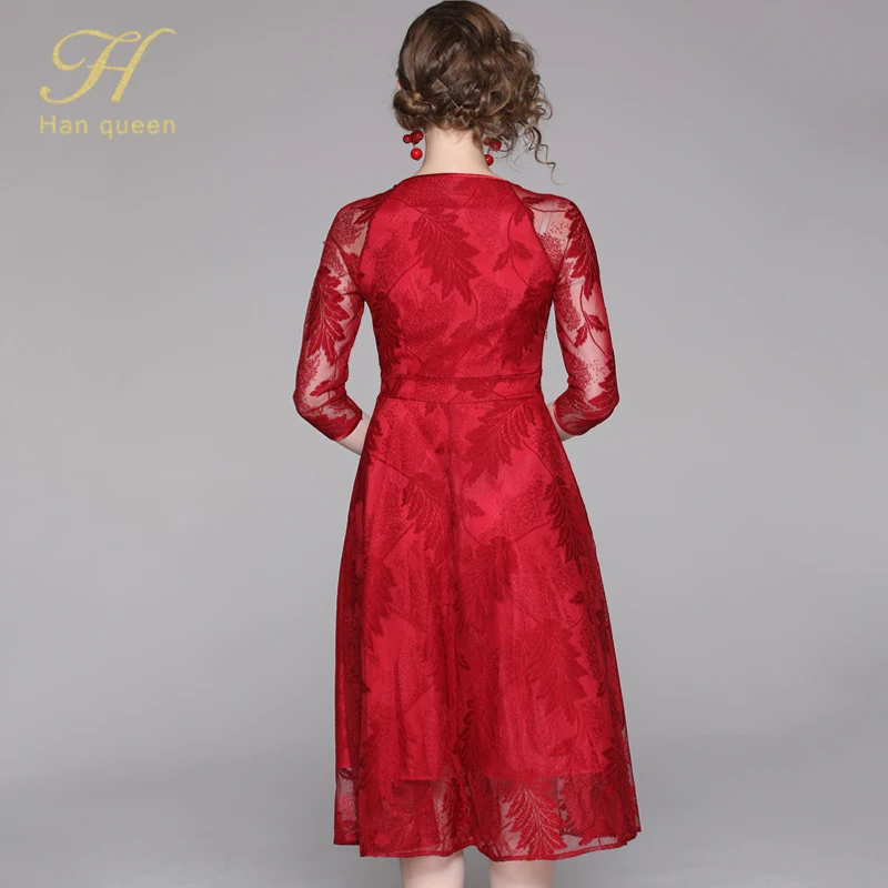 H han queen Новое Осеннее Открытое платье Vestidos элегантное офисное женское платье Сексуальное Тонкое Платье с v-образным вырезом для работы деловые повседневные кружевные платья