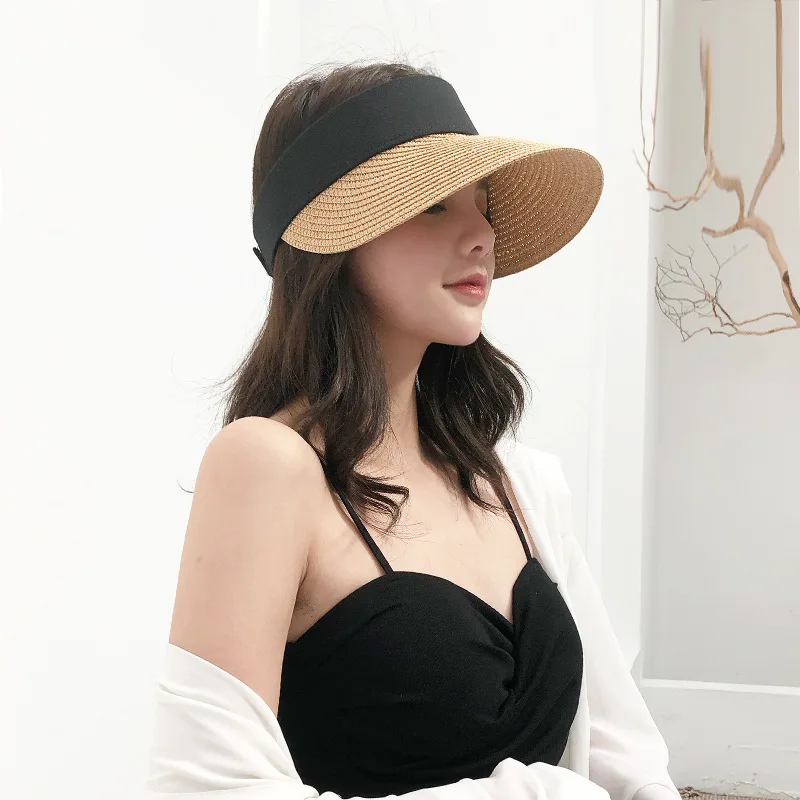

Summer Leisure Sunshade Straw Weave Empty Top Outing Beach Holiday Gentle Woman Visor Cap Harajuku Cool Young Blood Glacier Caps