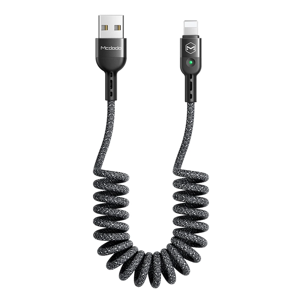 Gray Mcdodo 1,8 м весенний удлиняющий usb-кабель для быстрой зарядки для IPhone XS MAX XR X 8 7 6 Plus светодиодный usb-кабель для передачи данных и зарядки мобильных телефонов - Цвет: Gray