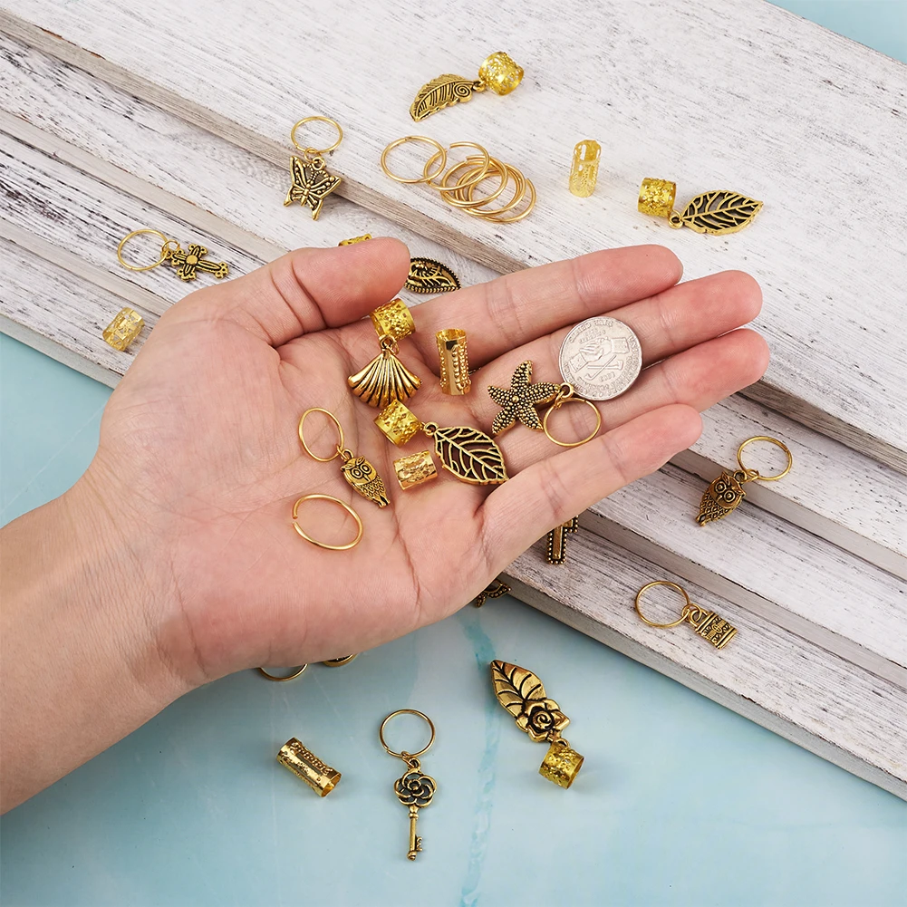 

110Pcs/Set Hair Braid Dreads Rings Pendant Tube Beads Gold Color Metal Hair Cuffs Dreadlocks Hair Jewelry Decoration Accessories