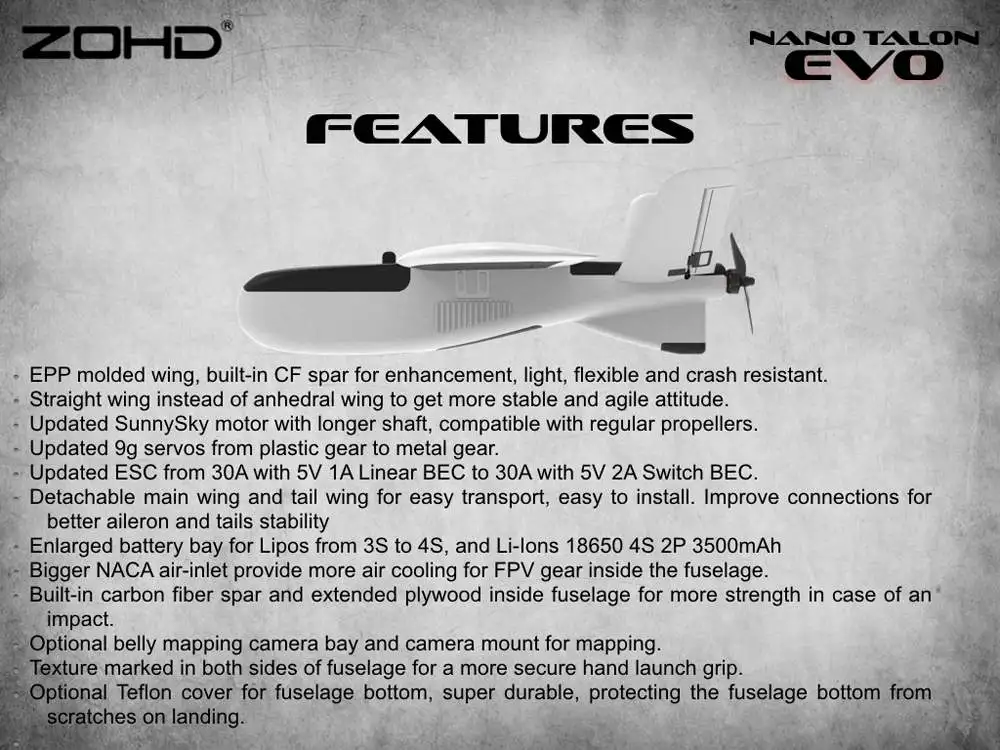 ZOHD Talon EVO 860 мм размах крыльев AIO V-Tail EPP FPV крыло RC самолет PNP/С FPV готов