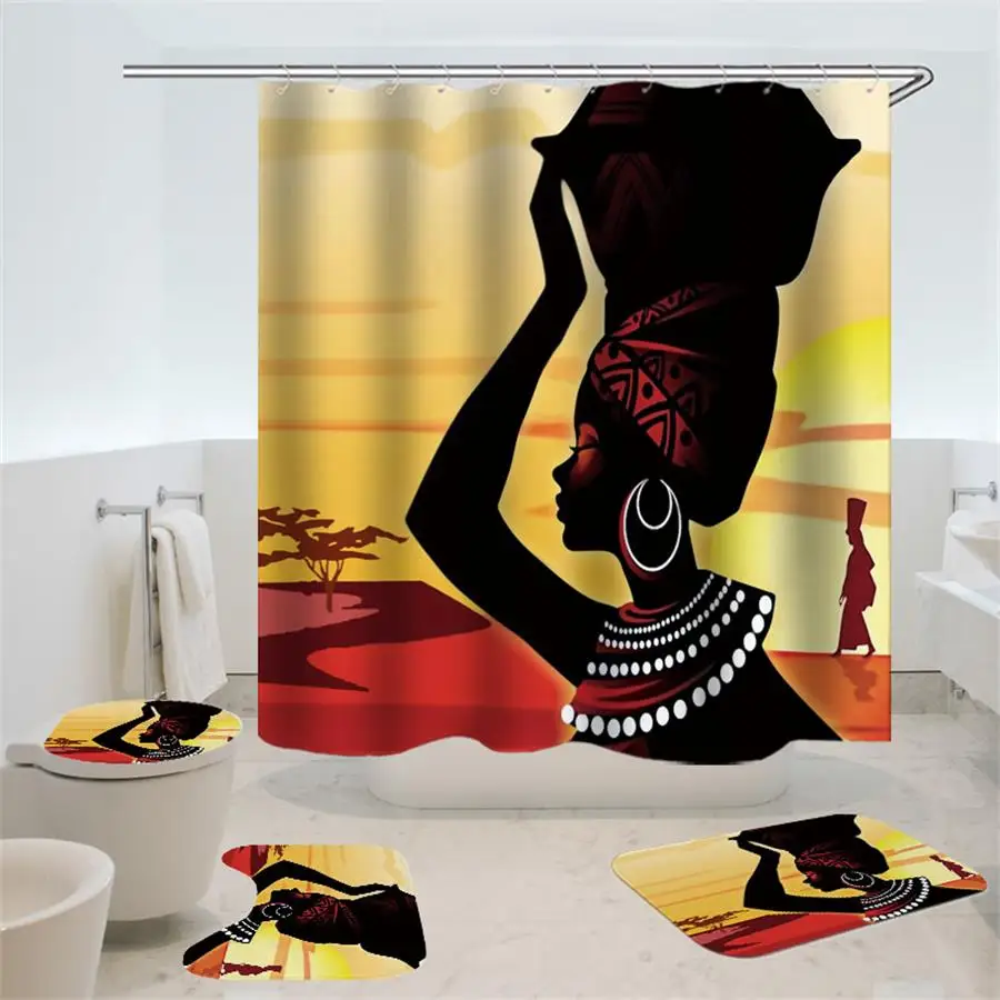 Афроамериканские черные женские художественные шторы для душа девочек Наборы