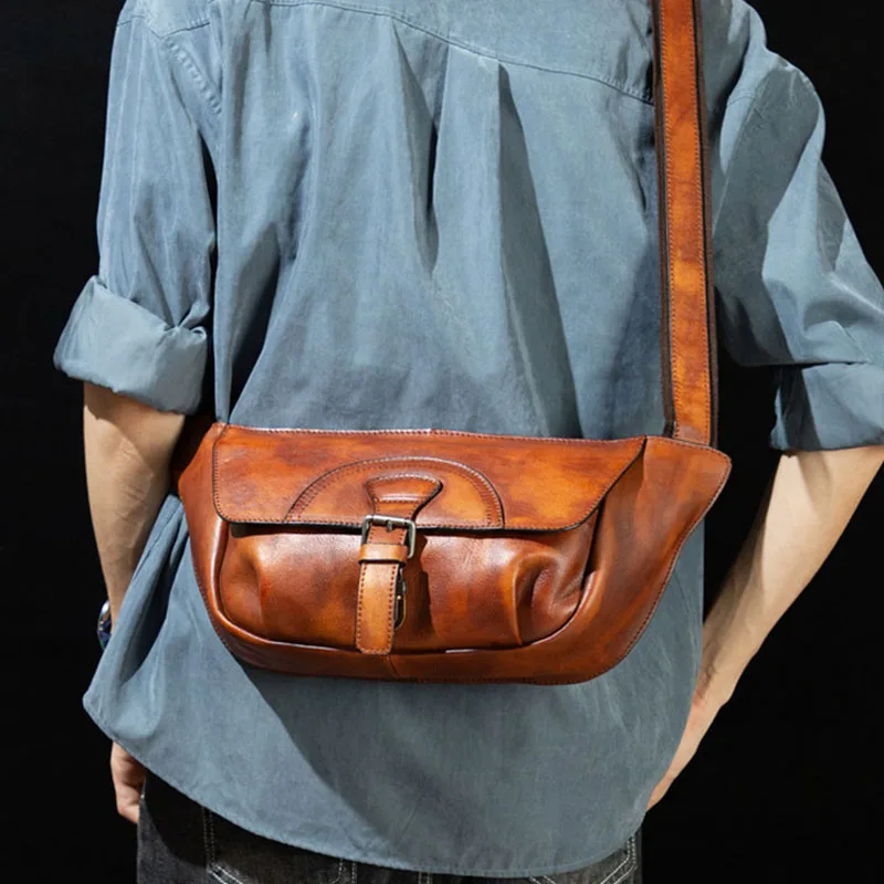 

Сумка-мессенджер ручной работы из растительного дубления, модная трендовая Мужская сумка из воловьей кожи, Повседневная универсальная сумка через плечо