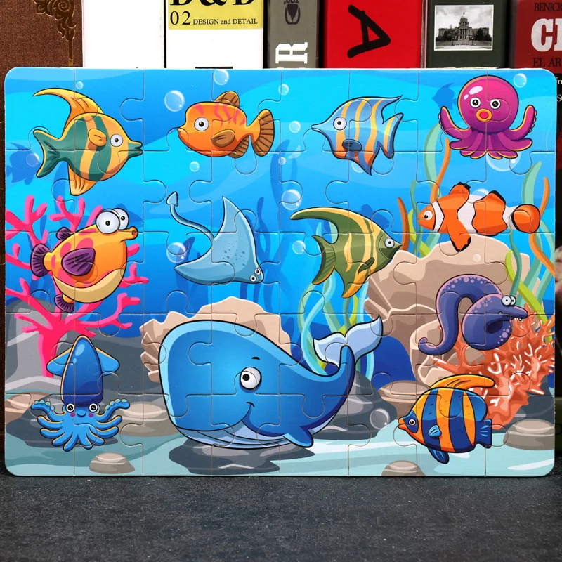 

24/40/60 Slice Wooden Puzzle Toy Children's Baby Educational Learning Toys for Kids Cartoon Animals/ Vehicle Jigsaw