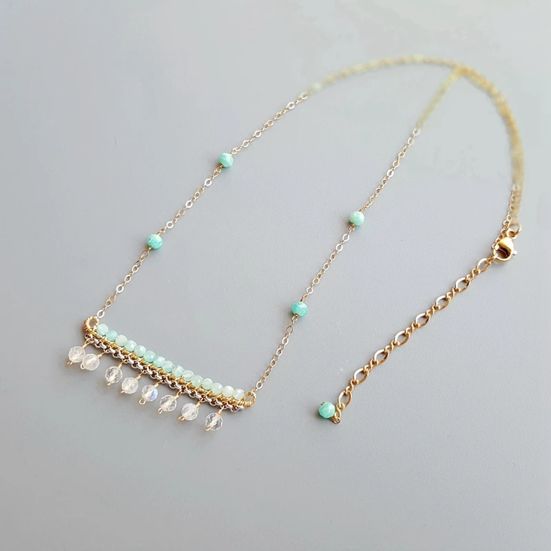 

Lii Ji Genuine Amazonite Moonstone 9K-GF and Silver Chain Delicated Handmade Necklace 40cm+5cm