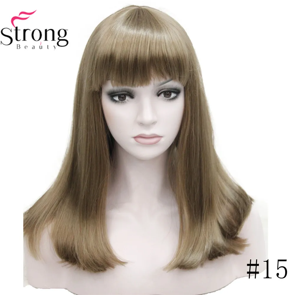 StrongBeauty Женские синтетические парики волосы черный/Блонд длинные прямые аккуратная челка стиль Natura парик волосы