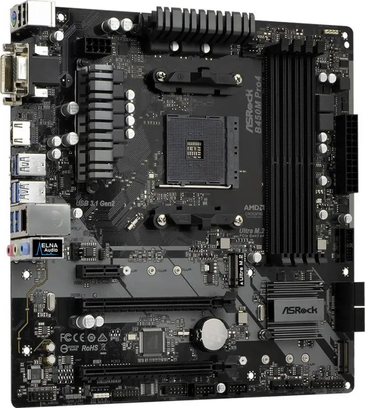 Материнская плата asrock b450m pro4 soc-am4 amd b450 4xddr4 matx ac`97 8ch(7.1) gblan raid+vga+dvi+hdmi | Компьютеры и