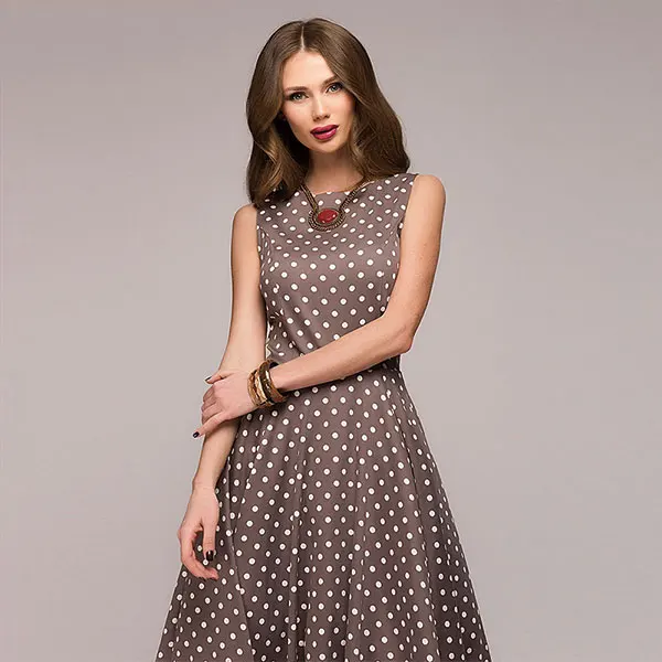 Женское винтажное платье в горошек новинка без рукавов с круглым вырезом vestidos