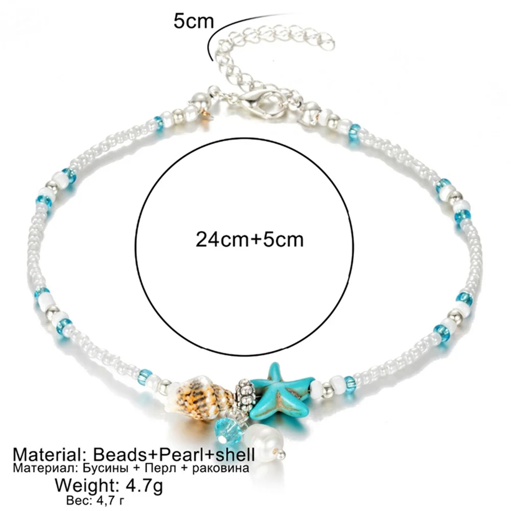 

Fashion Bohemian Anklet Imitation pearls Starfish Charms Bracelets Anklets For Women Handmade Foot Chain Shell Jewelry Gift