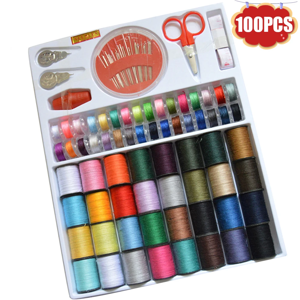 

Hot Sale Sewing Machine Pack Kit Thread Needle Tape Measure Threader Thimble Plastic Matching Bobbins Thimbles Sewing Thread