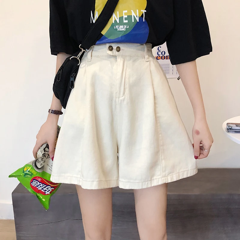 

Safari Style Summe New Slim High Waist Casual Shorts Women Loose Thin Wide-Leg Shorts All-Match Cotton Elastic Waist Shorts 1063