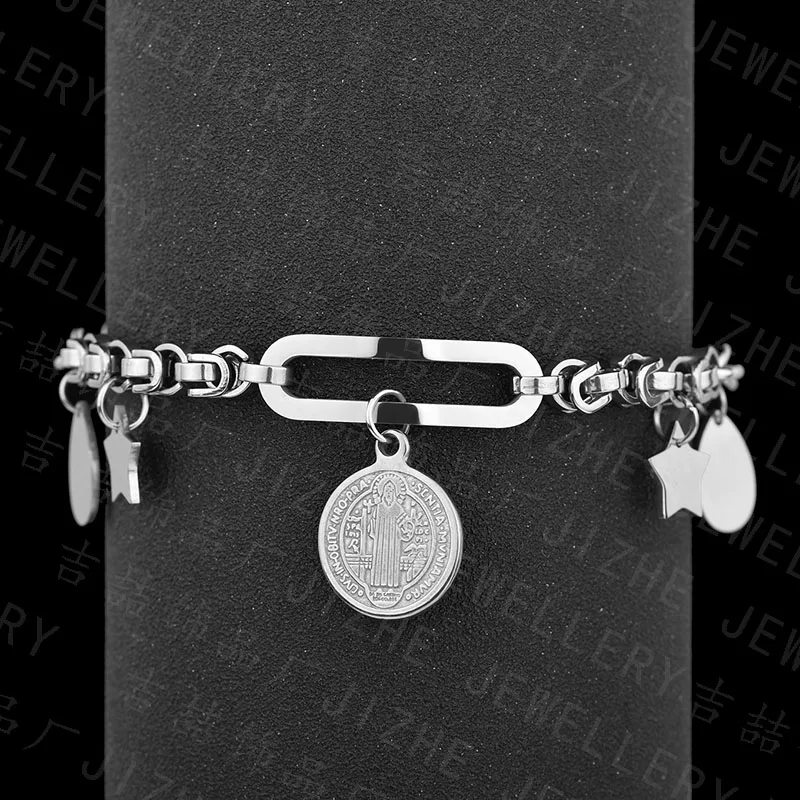 ELSEMODE из нержавеющей стали Иисус монета браслет ювелирные изделия религиозная