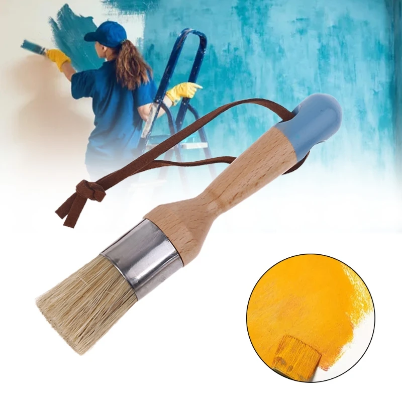 

2 Pcs Round and Flat Chalk Paint Wax Brush Ergonomic Wood Handle Bristle Brush K3NA