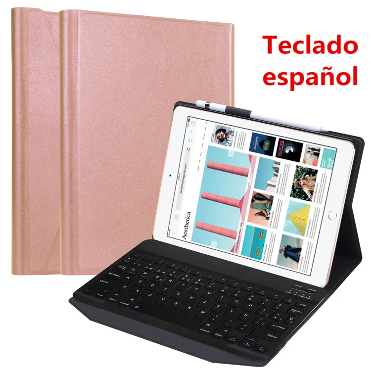 rose gold-keyboard Испанская клавиатура для iPad 6th 9,7 чехол ультра тонкий смарт-чехол для iPad Air 1/2 Pro 9,7 чехол испанская клавиатура - Цвет: rose gold-keyboard