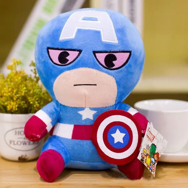 25 см Marvel Мстители 4 супергерой все сотрудники плюшевые игрушки куклы Капитан Америка, Железный человек Человек-паук Локи плюшевые мягкие игрушки - Цвет: Captain America B
