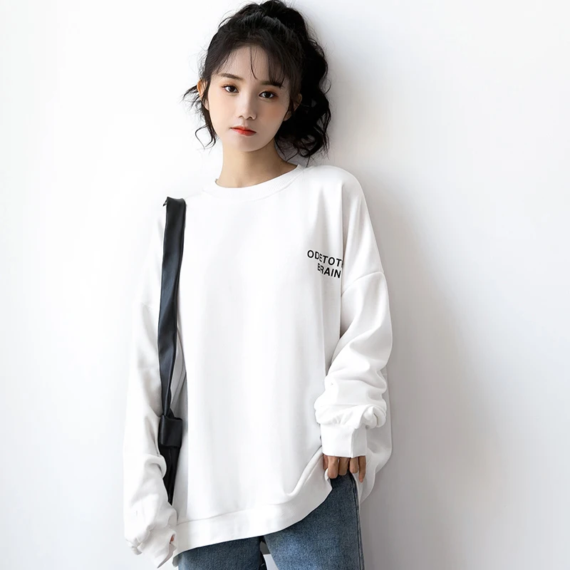 

Новинка Весна 2021, белый свитер, Женский пуловер с круглым вырезом, модный Свободный Тонкий Топ с буквенным принтом для студентов