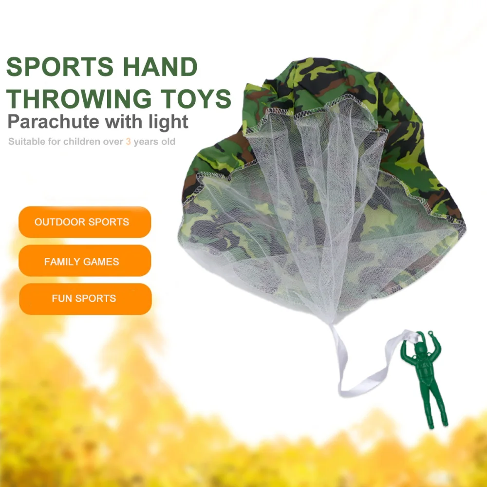 

2Pcs Free Hand Throw Mini Parachute with Light Classic Flying Toys Funny Outdoor Kids (Camouflage + Colorful Light)